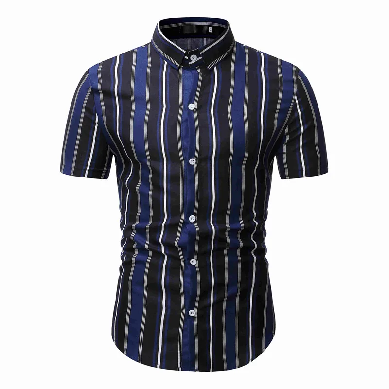 

2020 Summer New Men's Casual Striped Lapel Single-Breasted Short-Sleeved Shirt Top TW20-23 TW21 TW22 TW23