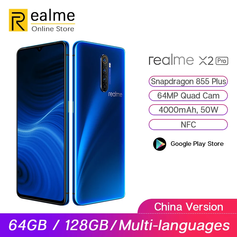 Оригинальный смартфон realme X2 Pro 64 Гб/128 ГБ Snapdragon 855 Plus 64MP Quad Camera 6 5 'ྖ Гц дисплей NFC
