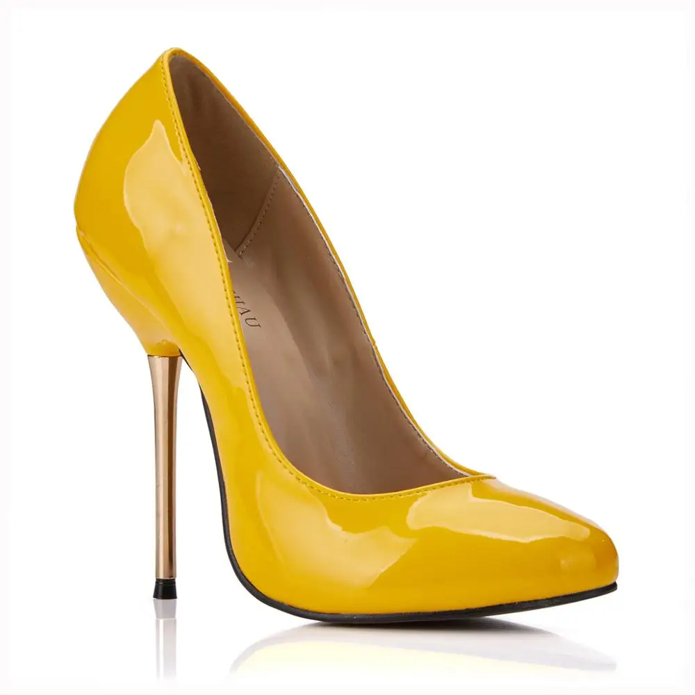Пикантные вечерние женские туфли-лодочки на металлической шпильке; Zapatos Para Mujer Bombas de Tacon Alto de Aguja Vestido de Fiesta Moda YJ3845-b - Цвет: Yellow Patent