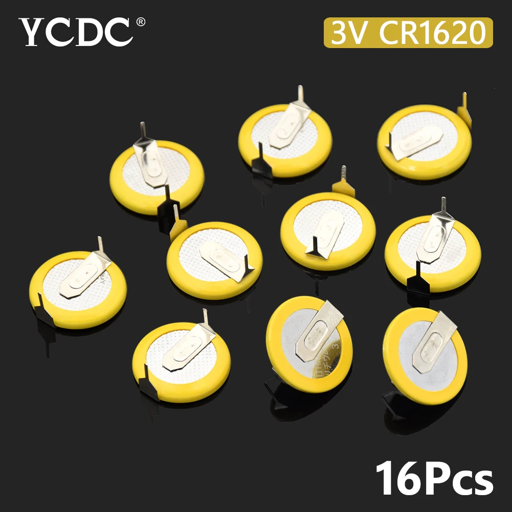 

YCDC 16Pcs 2 Tabs 3V CR1620 Coin Cell Battery For Main Board Toy Electronic Scale Soldering Pins Disposable Button Batteries