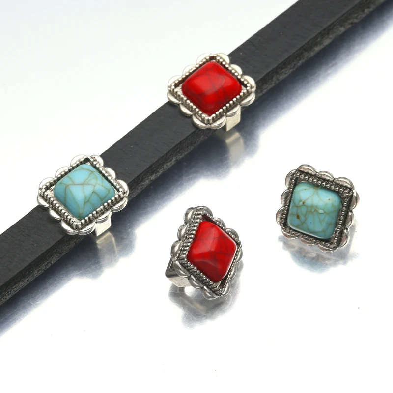 5 шт./лот тибетские серебряные квадратные акриловые бирюзовые разделители для