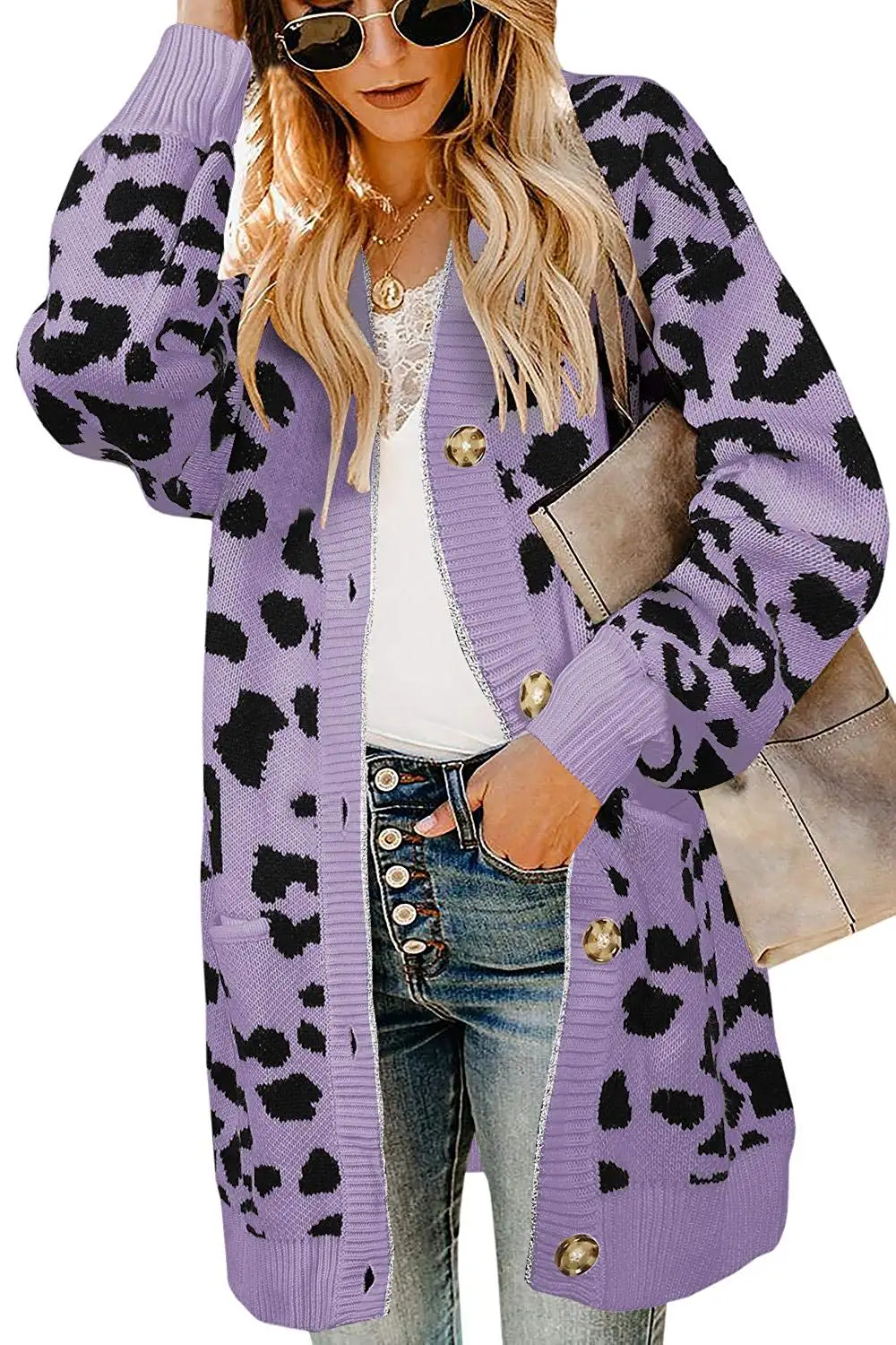 Женский леопардовый кардиган с длинным рукавом карманами| |