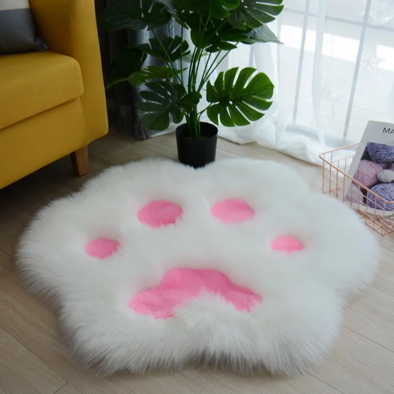 Alfombra con dise&ntilde;o de pata de gato para el hogar, coj&iacute;n de felpa suave y larga con dise&ntilde;o de dibujos animados lavable, decoraci&oacute;n de cabecera de dormitorio, 60/70/80/90cm-5