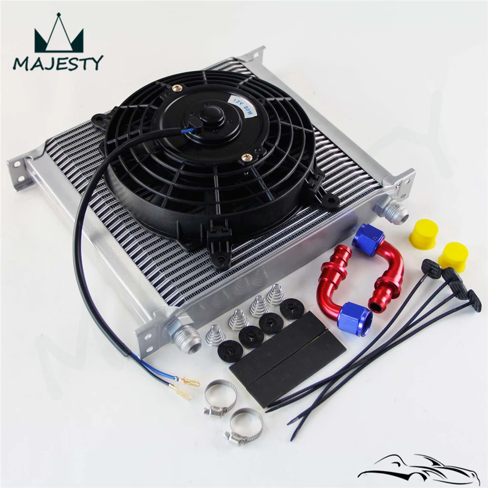 

AN10 Universal 34 Row 248mm Engine British Oil Cooler with Fittings + 7" Electric Fan Kit Silver
