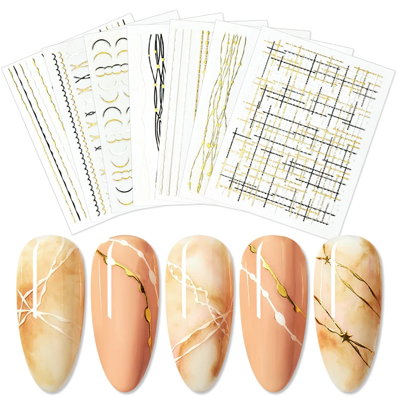 Четыре лилии золотые серебряные металлические 3D наклейки для ногтей линии