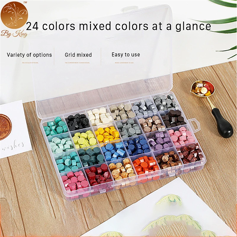 24 Цвет сургучная печать ретро бокс прозрачные наклейки восковые бусинки