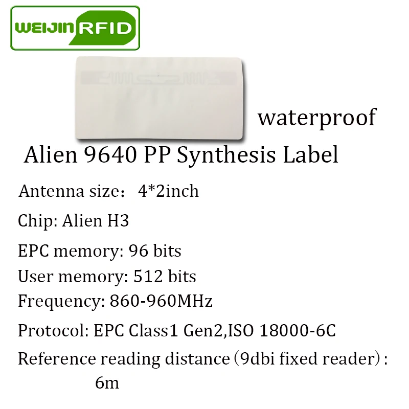 UHF RFID тег EPC 6C стикер Alien 9640 PP бумага 915mhz868mhz860-960MHZ H3 100 шт Бесплатная доставка