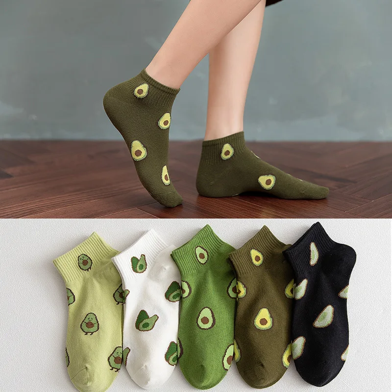 

2021 1Pair Female Boat Socks Fruit Embroidery Avocado Socks Happy Cotton Ankle Funny Men Women Summer Casual Socks Wholesale