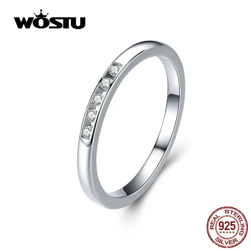 WOSTU Настоящее 925 Серебряное кольцо на палец, классические кольца с прозрачным цирконием для женщин, модное ювелирное изделие CQR542