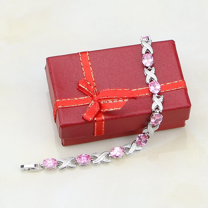 Женский браслет из серебра 925 пробы с розовым фианитом|bracelets for|charm braceletbracelets for women |