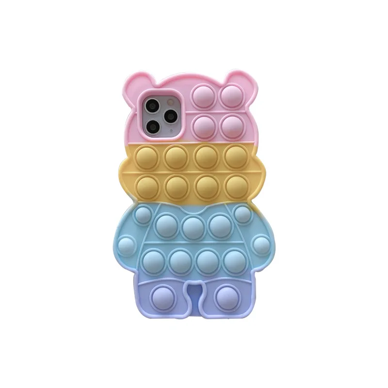 

Bear Cute Decompression Anti-fall Mobile Phone Case Pop Bubble Silicone Soft for iPhone 11 X XR 12 Pro Max Protective Cover