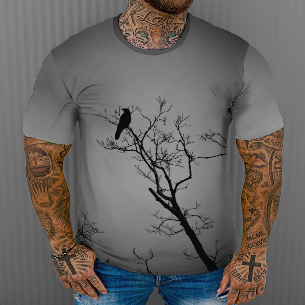 

Birds on Branches 3D Printing T-shirt It's Time Letter Women's Men's Funny Novelty T-shirt Short Sleeve Top Unisex Set Clothing