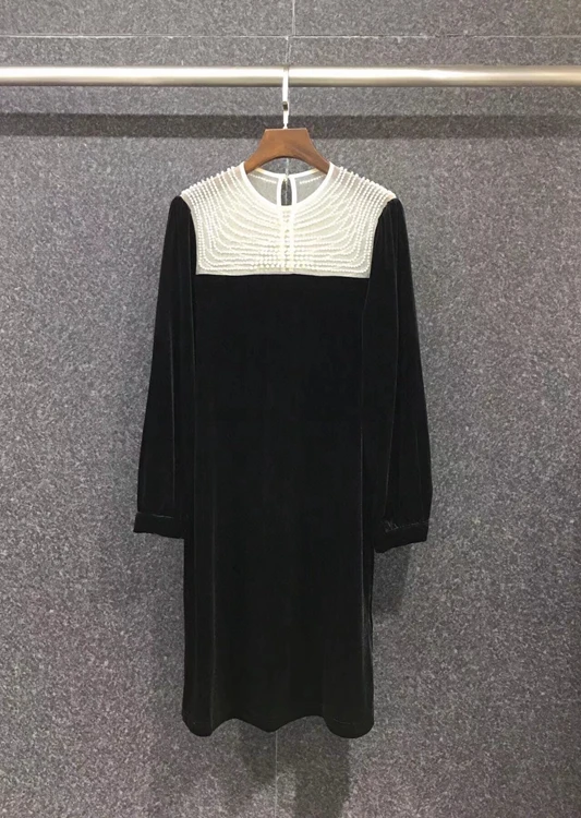 

Новинка 2021, женское модное приталенное бархатное платье с длинными рукавами, круглым вырезом и прозрачными жемчужинами, 1112