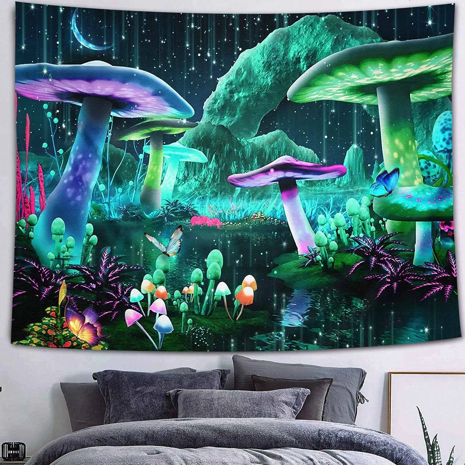 

Fairy Tale Fantasy Forest Tapestry Psychedelic Forest Tree Colorful Mushroom Tapestry Natural Plant Trippy Tapestry for Dorm