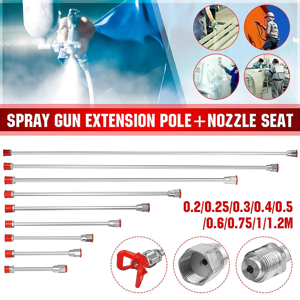 

20-120CM Paint Spray Gun Extension Rod Airless Spray Guns Tip Extension Pole Sprayer Fiber for Home Cars Power tools Accessories