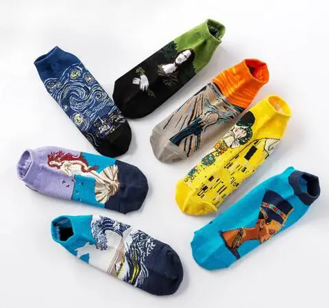 2019 Vintage Art Painting Short Socks Unisex Women Men Starry Night Artistic Streetwear Ankle unisex k2747 | Мужская одежда