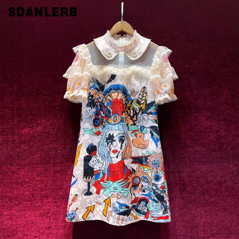 

Socialite Dress Summer Elegance Retro Palace Style Slimming Printed Dress 2021 New Short Sleeve Slimming Mid-length Dresses