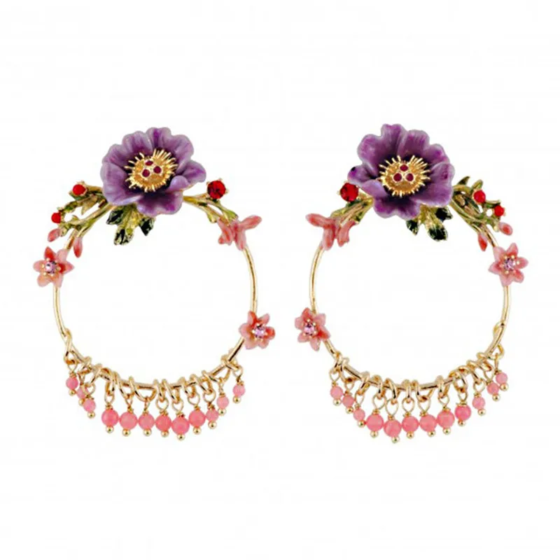 

European and American FashionTrend Winter Garden Series Enamel Glaze Peony Flower Earrings big Hoop Earrings Female New Arrival