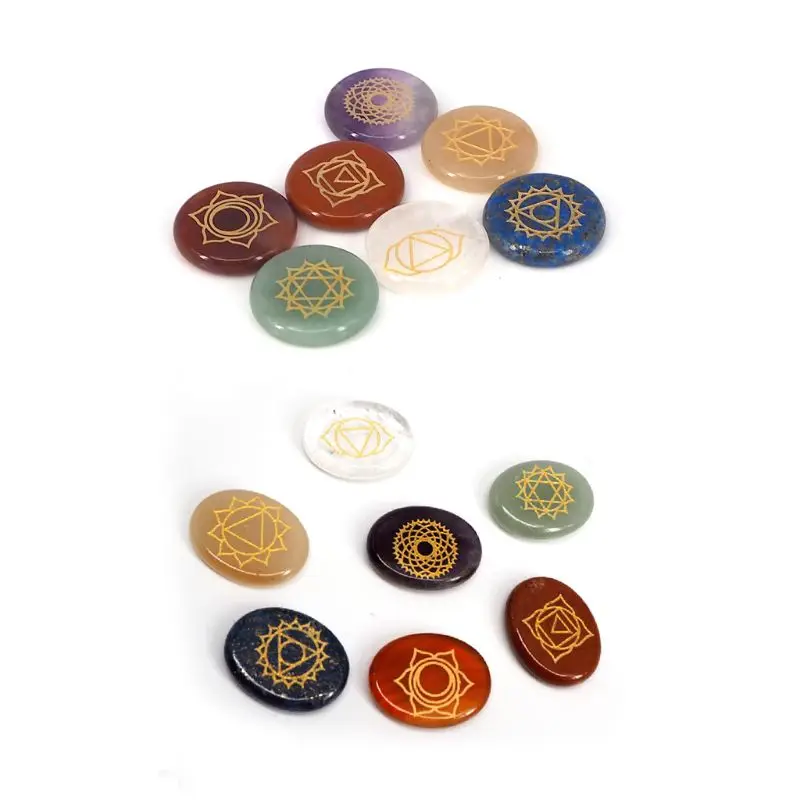 

7Pcs Chakra Stones Reiki Healing Crystal Engraved Chakra Symbols Balance Stones