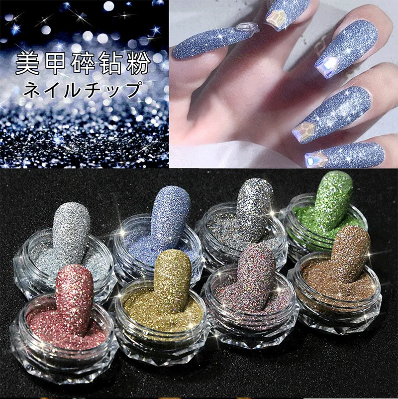 

GLITTIES - Diamond Dust - NAIL ART Iridescent Fine (.008") Glitter Powder-for gel nail polish, gel and acrylic nail powder- 8Pcs