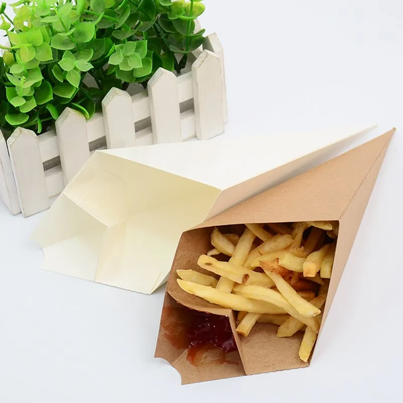 الإبداعية مخروط شكل حقيبة المتاح المقلية مربع للماء المضادة للنفط الغذاء الصف حزمة 50 قطعة