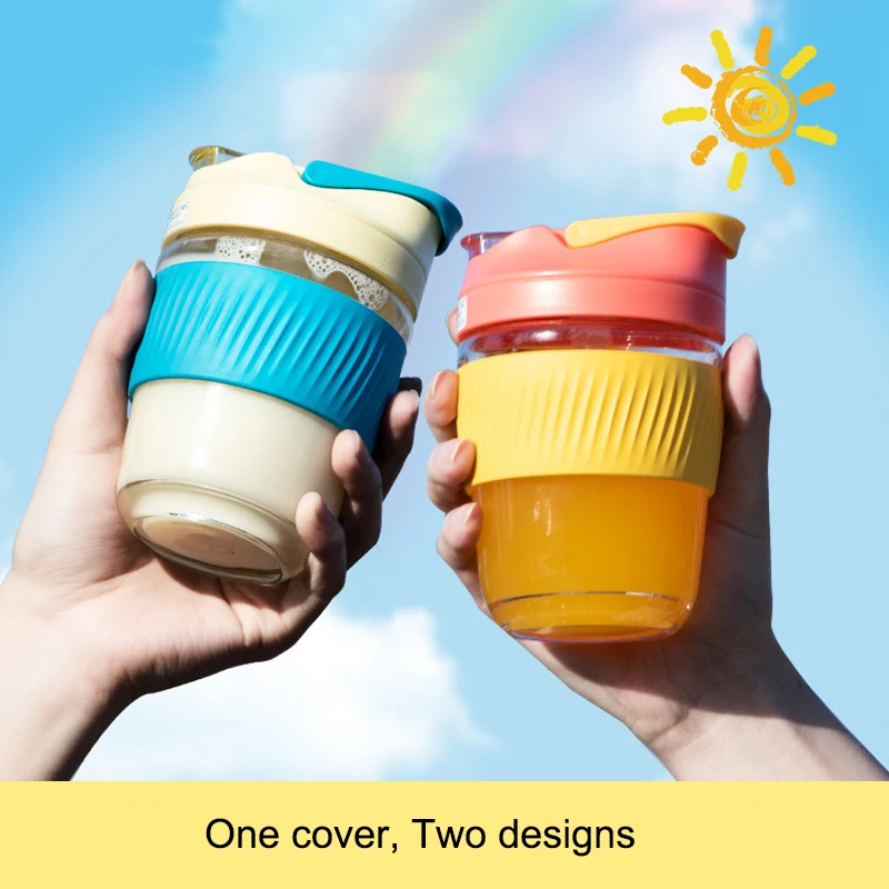 

350/500ML Coffee Mug Pipette Leak Proof Coffee Cup Lovely Glass Cup With Cover Silicagel Hot Resistant Portable Water Cup