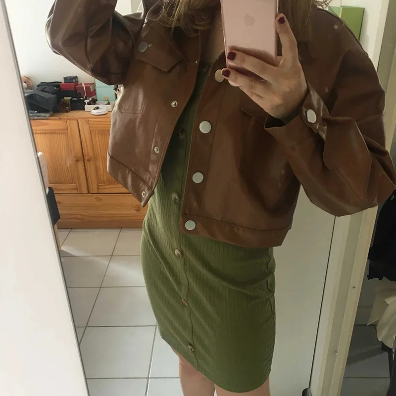 2021 Street Style Women's Autumn PU Leather Jacket Fashion Short BF Wind Long-sleeved Motorcycle Clothing Leather Jacket Women