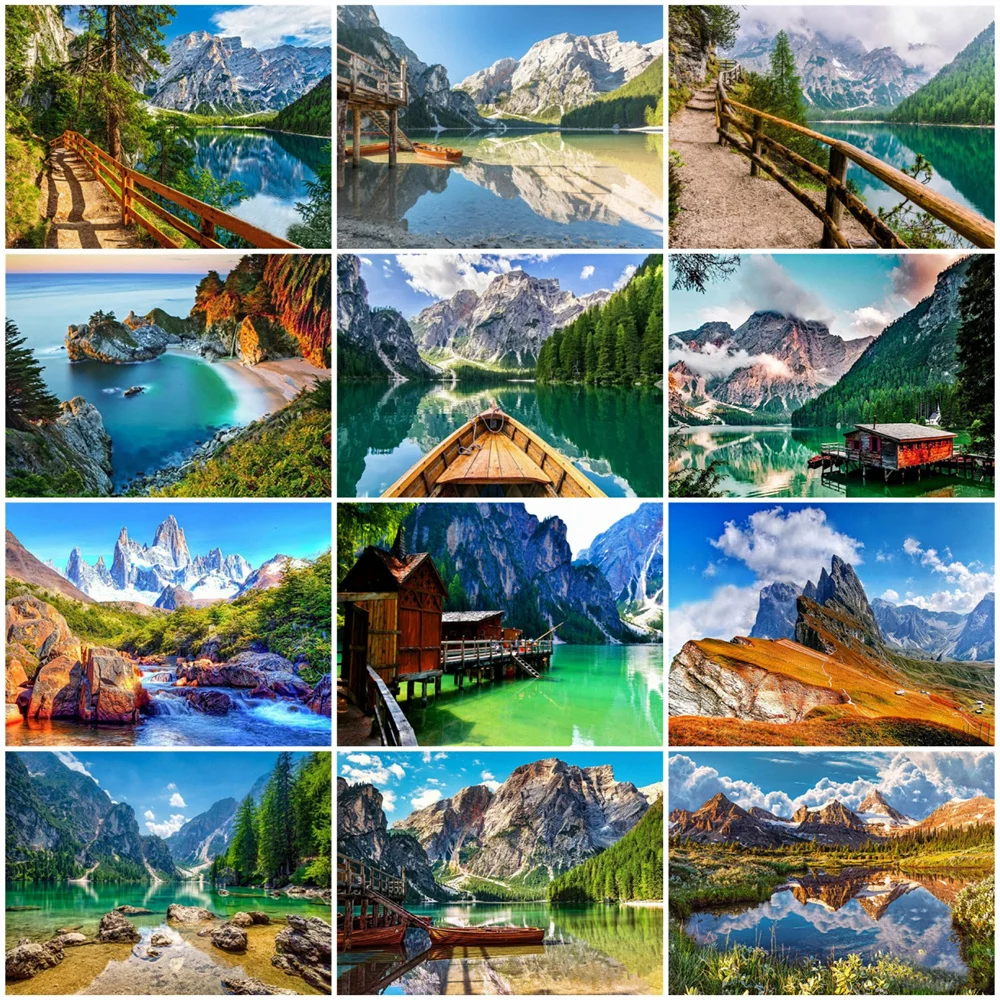 

HUACAN 5D DIY Picture By Numbers River Landscape Unique Gift Wall Art HandPainted Painting By Number Mountain Decoration