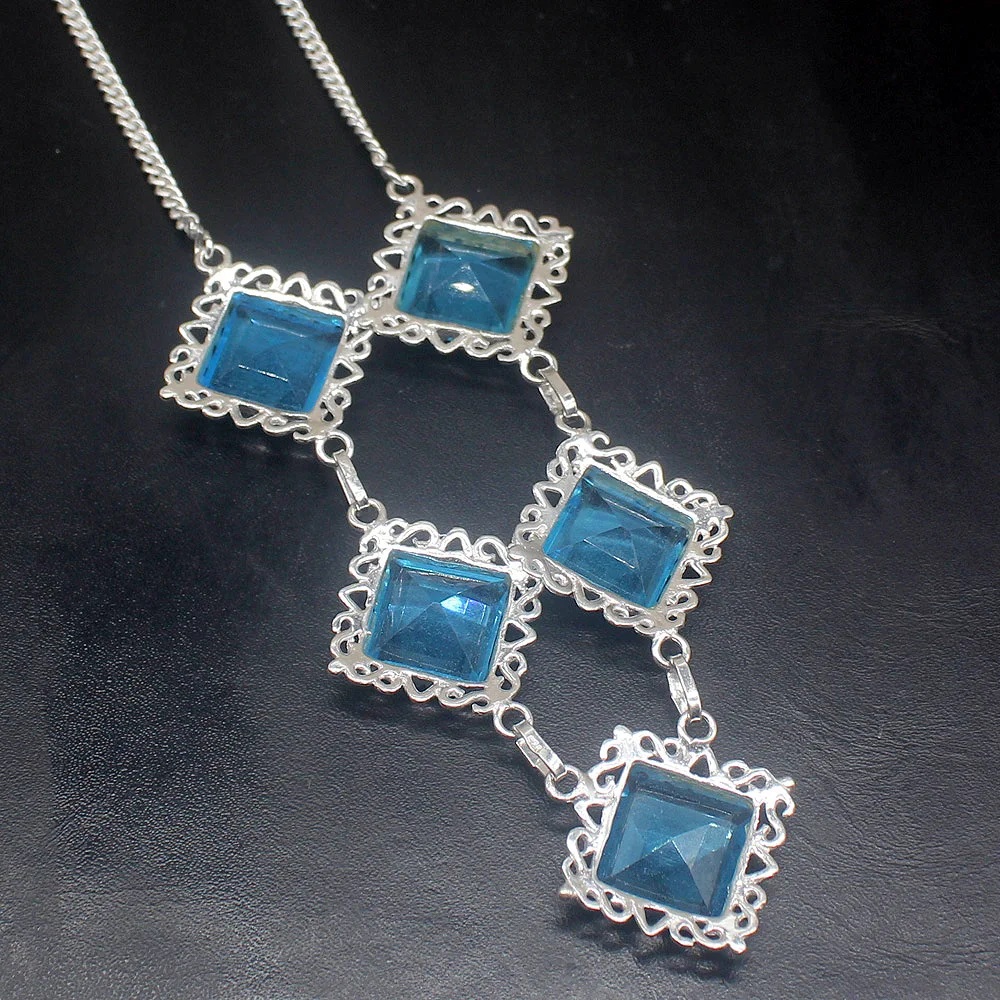 Gemstonefactory Jewelry Big Promotion Unique 925 Silver Amazing Multi Stone Blue Topaz Women Chain Necklace 48cm 202101535