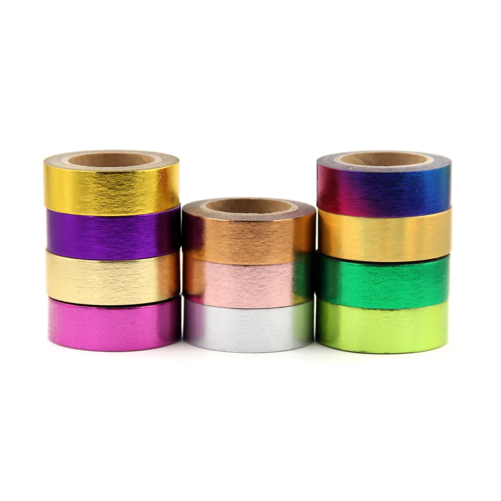1X 15mm*10m Gold Foil Washi Tape Silver/Gold/Bronze/Rose/Green/purple Color Japanese Kawaii DIYScrapbooking Tools Masking Tape