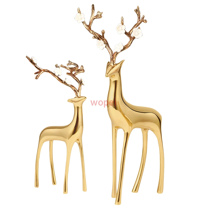 

Copper Deer Crystal Decorative Statue Desktop Decoration Golden Deer Statuette Metal Crafts Brief Ornaments Home Decor Modern