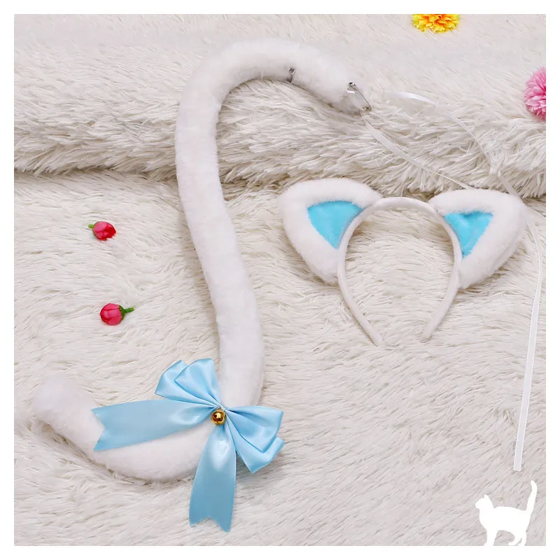 

Lolita Headdress Cat Ears Headband Tail Set Headdress Cat Ears and Tail Plush Ears Tail Anime Cosplay Props Accesorios Anime