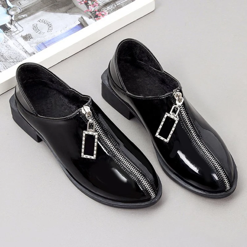 Осенняя обувь без задника на толстом каблуке Туфли оксфорды Женская зимняя