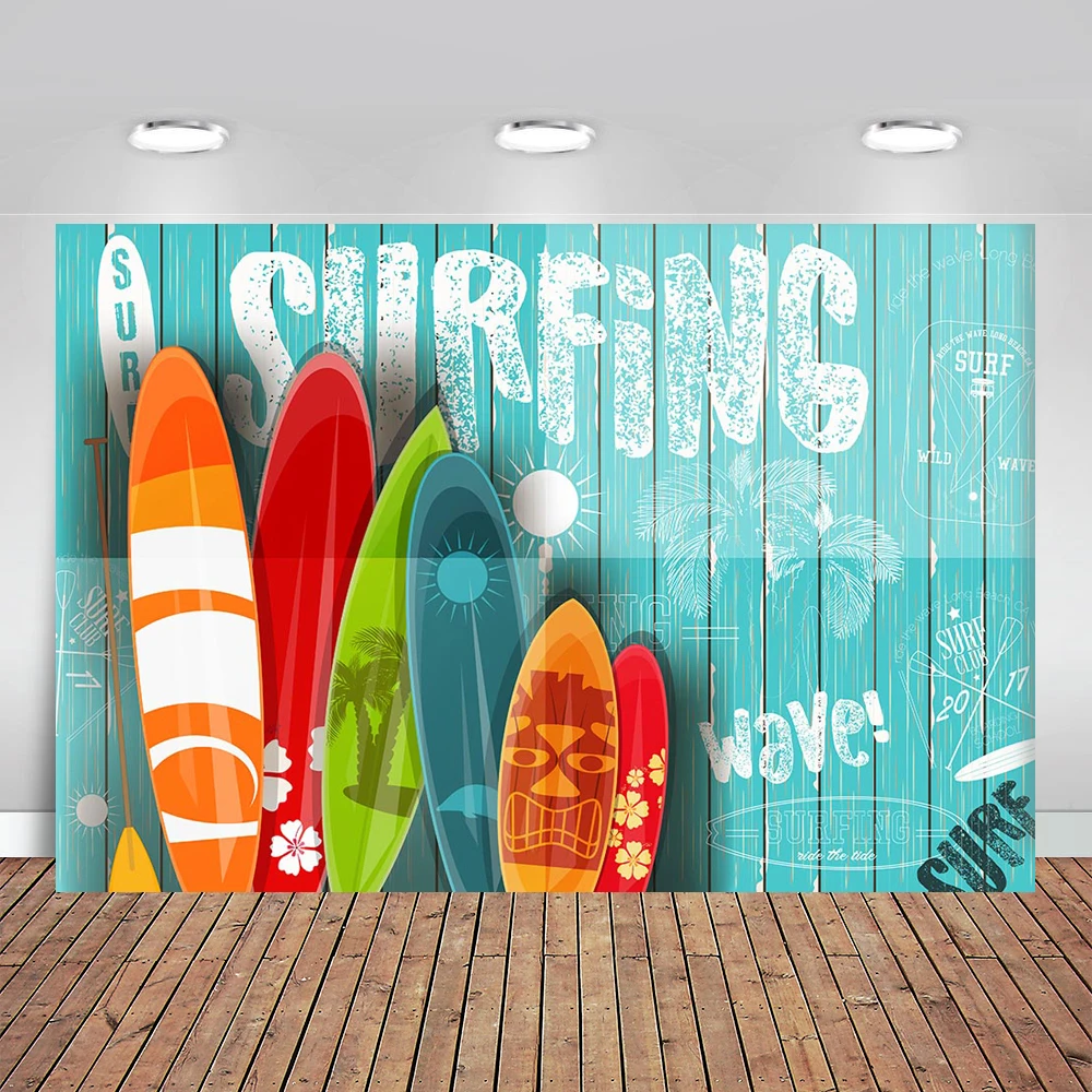 

Wooden Board Summer Surfboard Birthday Party Baby Shower Vinyl Photo Backdrop Background Photography for Photo Studio Photophone
