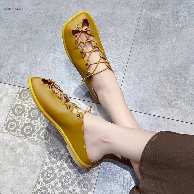 Women's Flat-bottomed Roman Slippers, Summer Fashion, Cross Straps, Hollow Loafers, Baotou Slippers, Sandals and Slippers