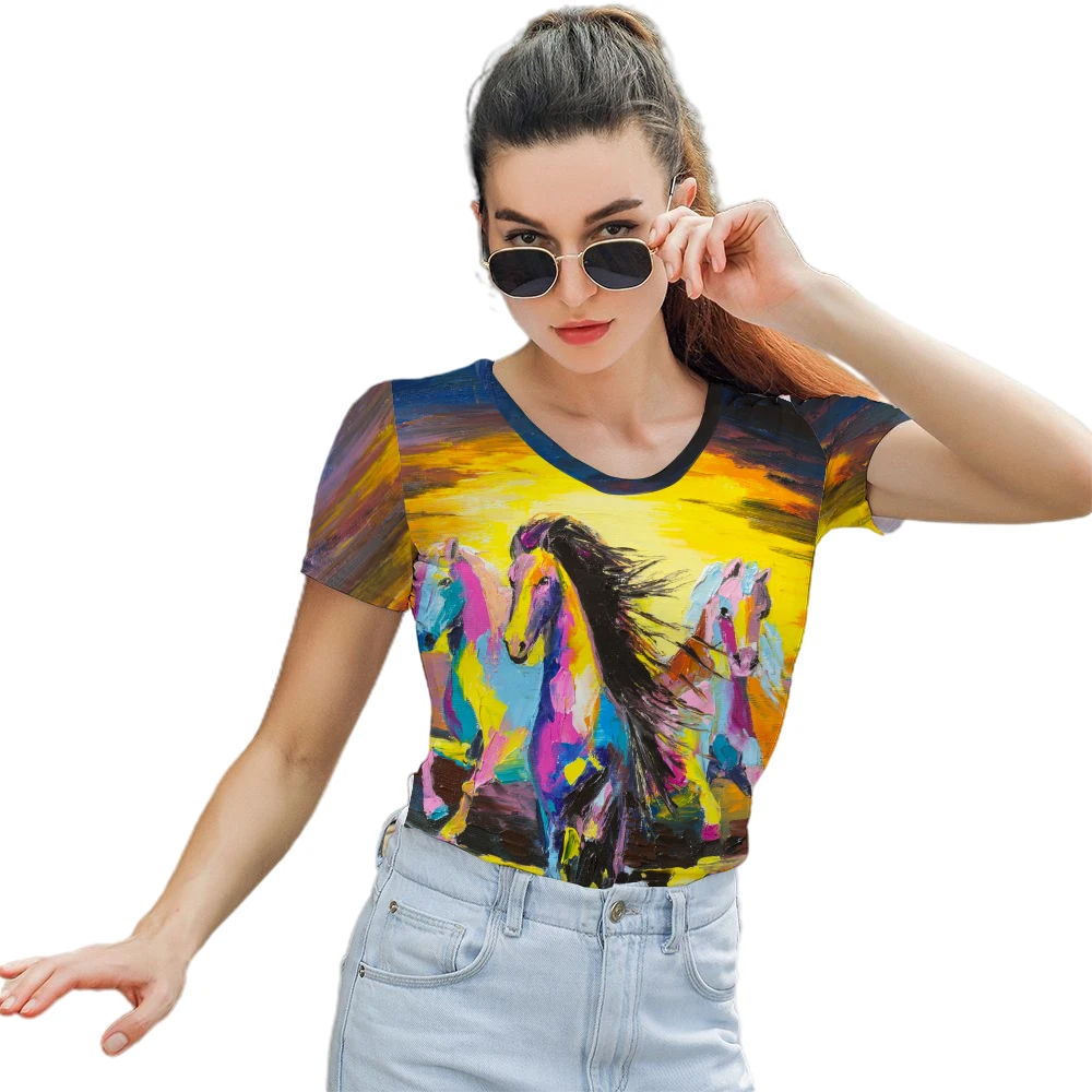 

Harajuku Short-Sleeved Fashion Soft And Comfortable Top Summer New Women'S T-Shirt Y2K Top Pony Milk Print Top