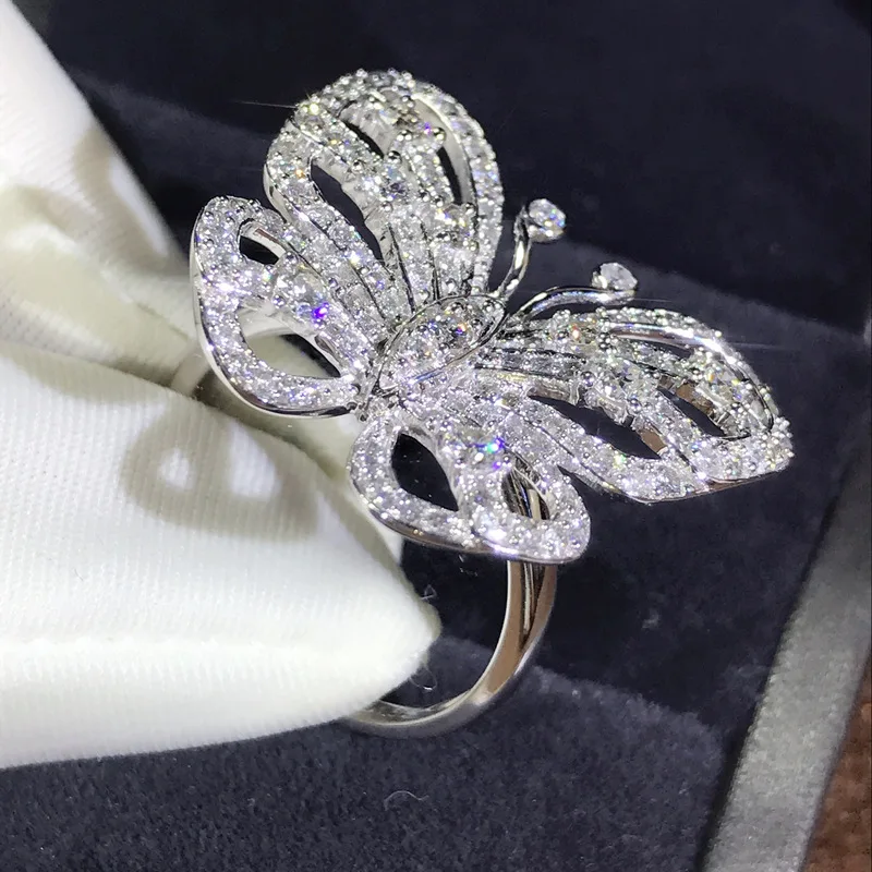 Серебряное кольцо с милой бабочкой для женщин проложенный Крошечный Цирконий