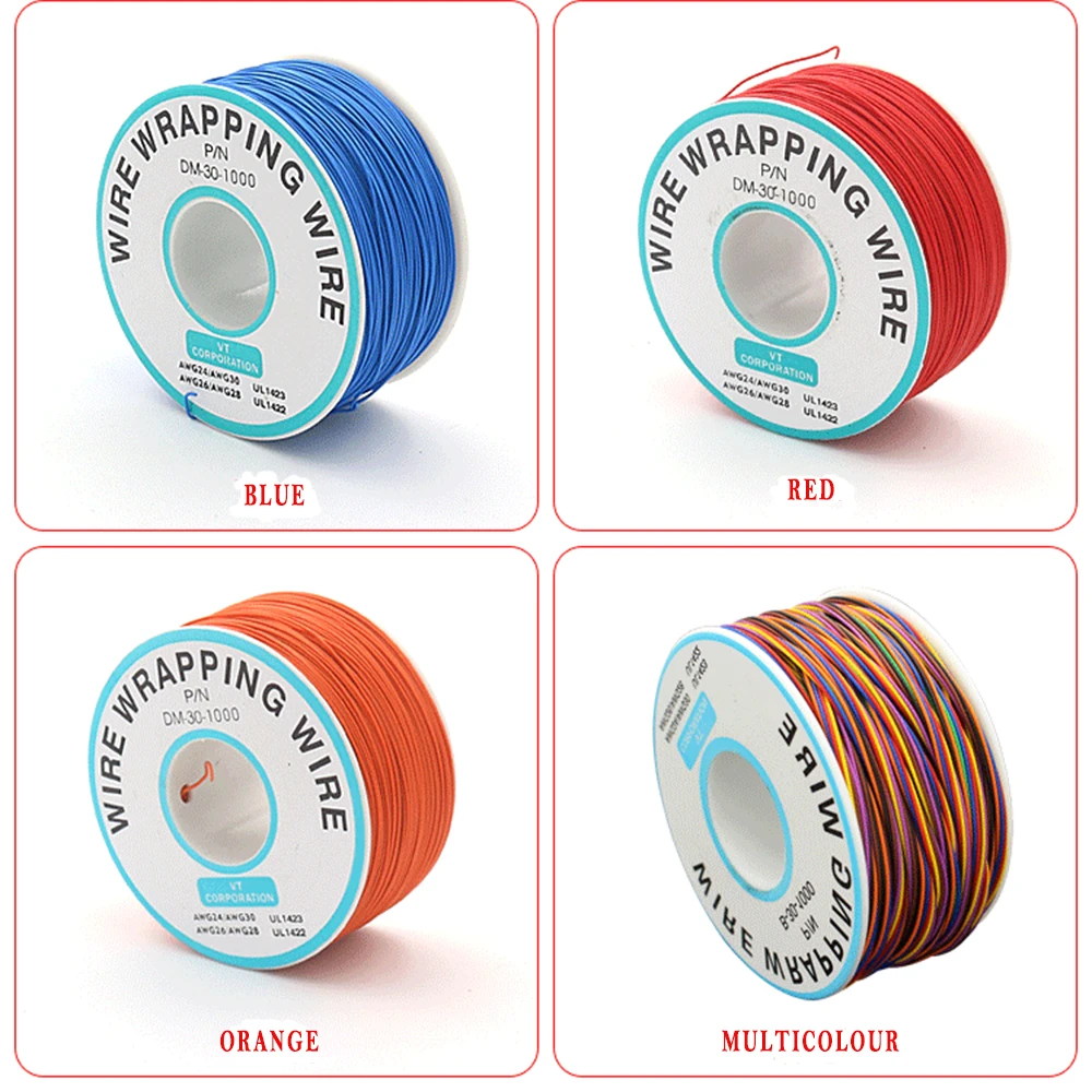 250 м 30 AWG ПВХ оберточный провод 10 цветов оловянный медный Электрический кабель для