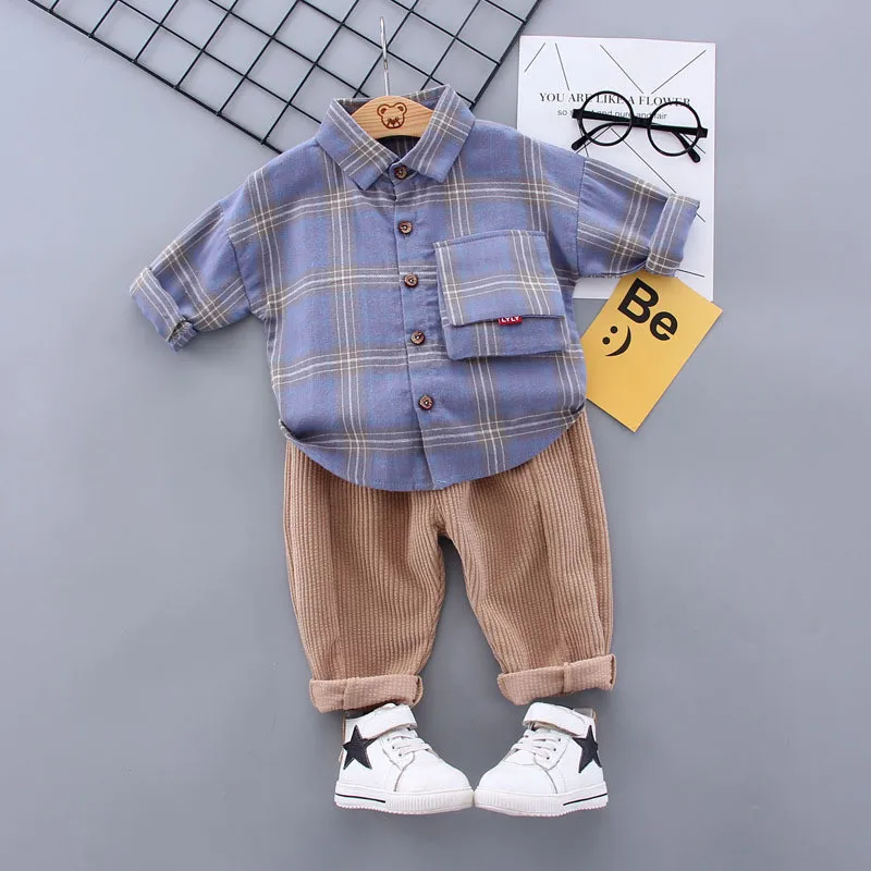 

Spring 0-4 Year Children Clothing Set Plaid Shirts Pants Kids Clothes For Boys Girls 2PCS Baby Toddler Costume