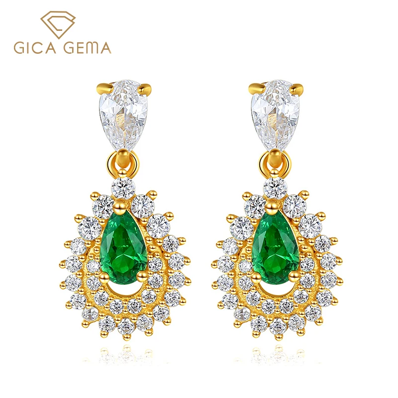 

GICA GEMA Изумруд Серьги для женщин 925 серебро капли воды Форма циркон серьги-гвоздики, серьги в ретро стиле, обручальные свадебные ювелирные ук...