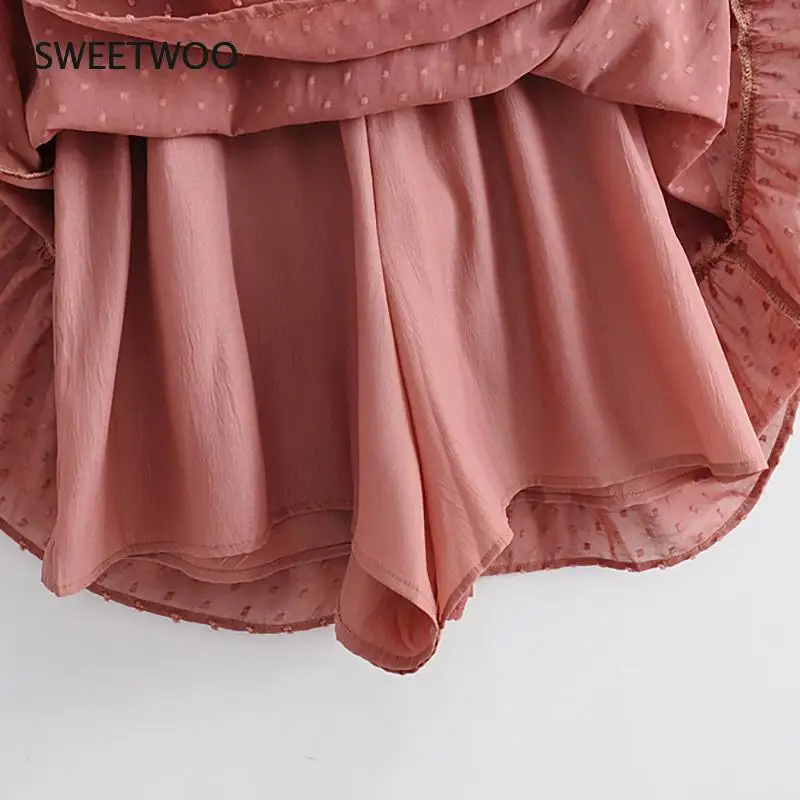 

2021 Summer Women Ruffles Lace Chiffon Dress Boho Mini Beach Dress Three Quarter Sleeve Ladies Party Dresses Vestido