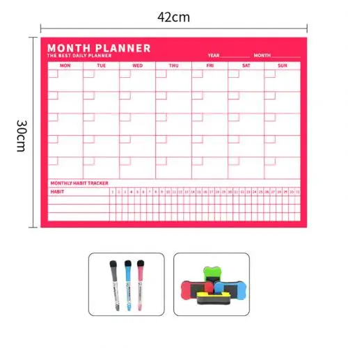 Rose Red Monthlyplan Магнитная стираемая доска для сообщений, ежемесячный недельный планировщик, календарь, наклейка, классная доска, школьная стенка, бизнес-офис, календарь для совещаний - Цвет: Rose Red Monthlyplan