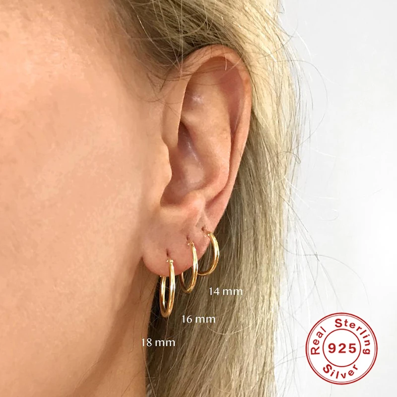

Aide Geometry Round Circle 925 Sterling Silver Vintage Glossy Hoop Earrings for Women Kolczyki Damskie Earring Pendientes Mujer