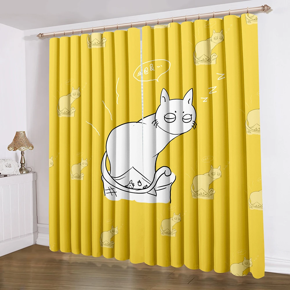 

Table Cats Cartoon Window Curtains 3D Print Home Textile Curtain Blackout Blinds Yellow Modern Curtains For Living Room Curtain