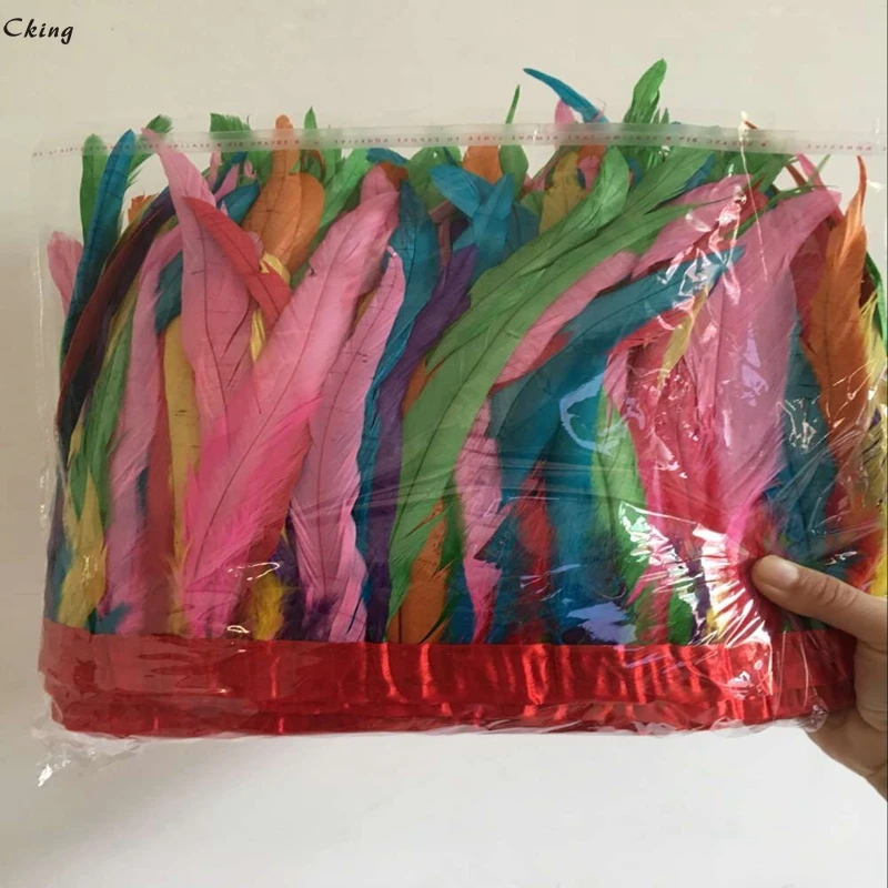 Красивый 1 метр яркий натуральный куриный петух хвост перья планки полоски для