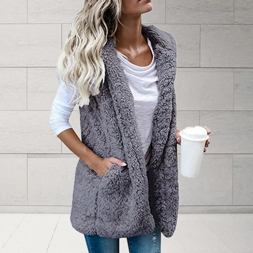 

Fluffly Vintage Plush Hooded Wastcoat Vest Coats Sleeveless Warm Cardigan Outwear Teddy Cozy Jacket Fashion Women Autumn Winter