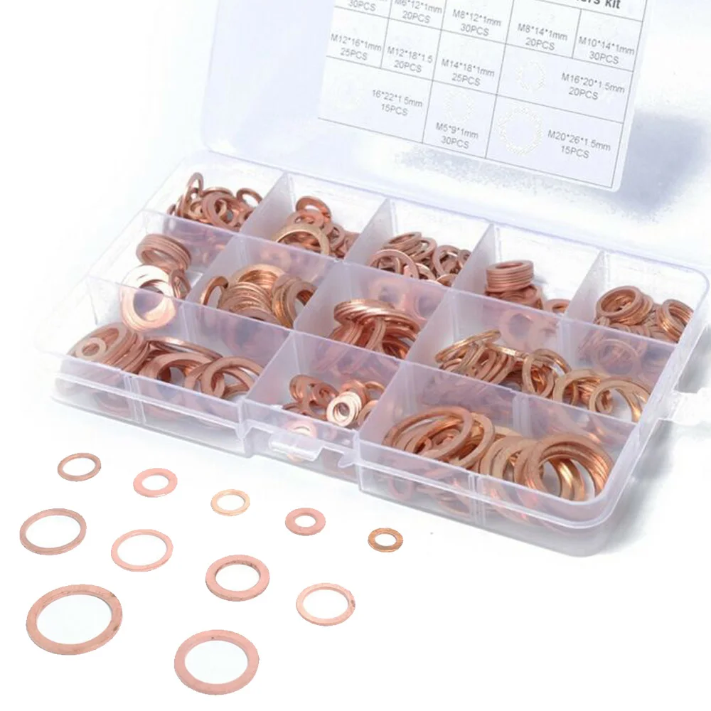 

Solid Copper Crush Washers Seal Sealing Flat O Ring Gaskets Assortment Kits Box