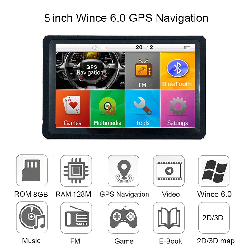 5 дюймовая HD Автомобильная ОС CE 6.0 GPS навигация ЦП 800 МГц FM/8 ГБ 128 М новейшие карты