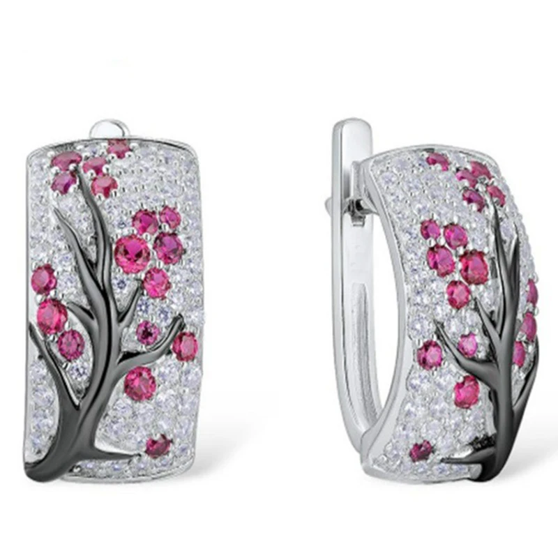 Фото Tisonliz модные серьги кольца серебряного цвета Винтажные в виде цветка сливы с