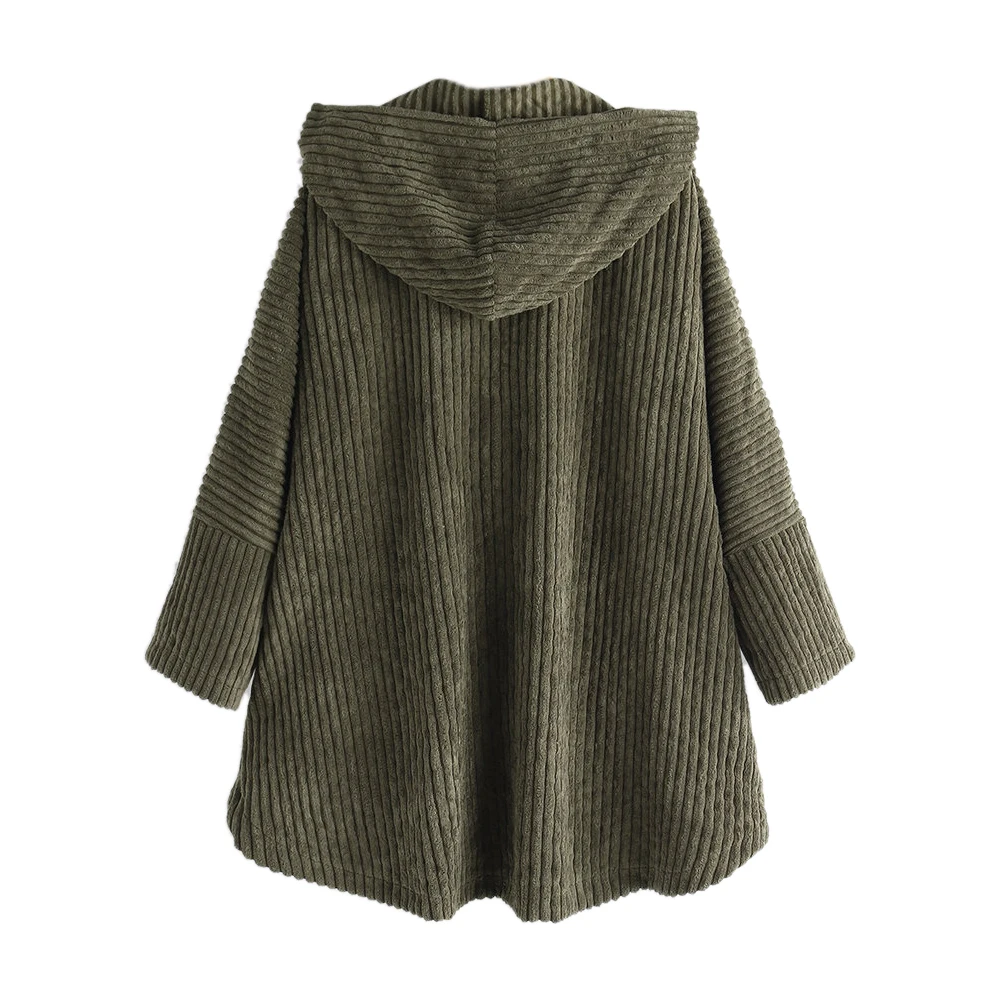 

Winter Corduroy Coat Women Hooded Solid Long Sleeve Jacket Button Coat Female Casual Women Clothing Hoodies Loose Top